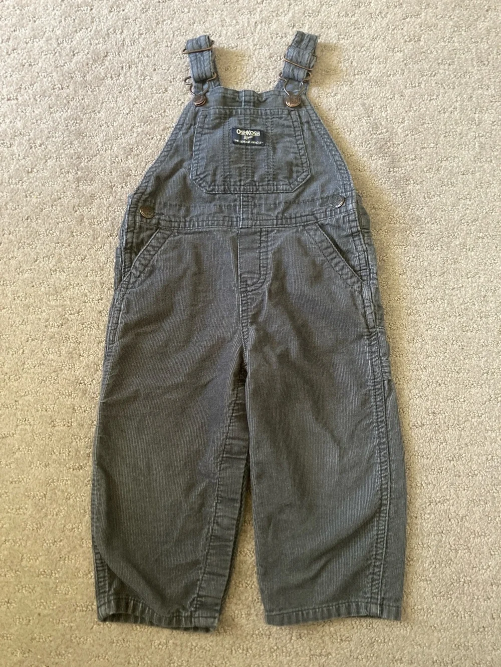 Oshkosh gray cotton corduroy overalls, 18M.